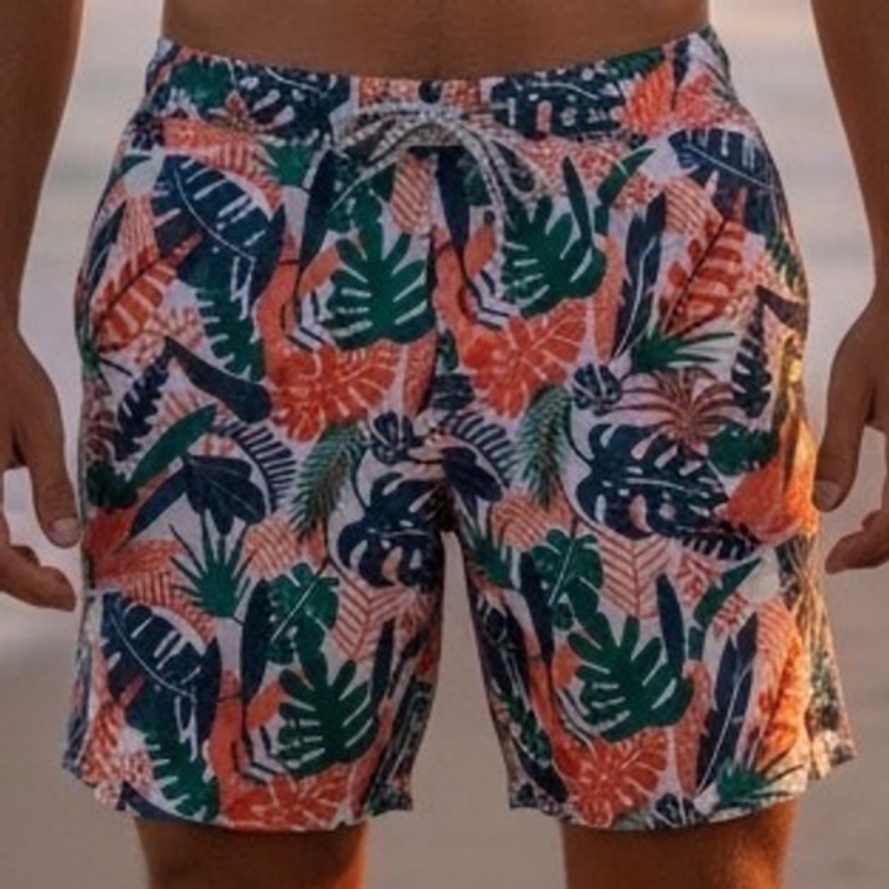 Johnnie-O Mens XL Tropical Leaf Print Swim Trunks Lined Board Shorts
